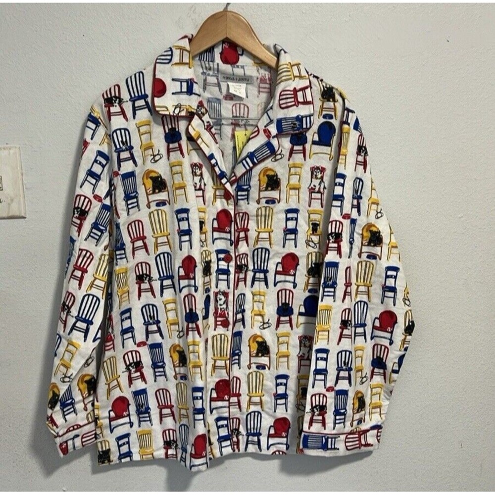 Frankie & Johnnyโ Chairs and Pets Print XL Pajama Flannel Soft Shirt
